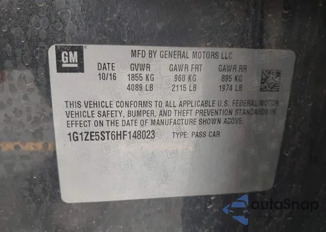 2017 Chevrolet Malibu 1Lt z USA, uszkodzony, nr VIN 1G1ZE5ST6HF148023